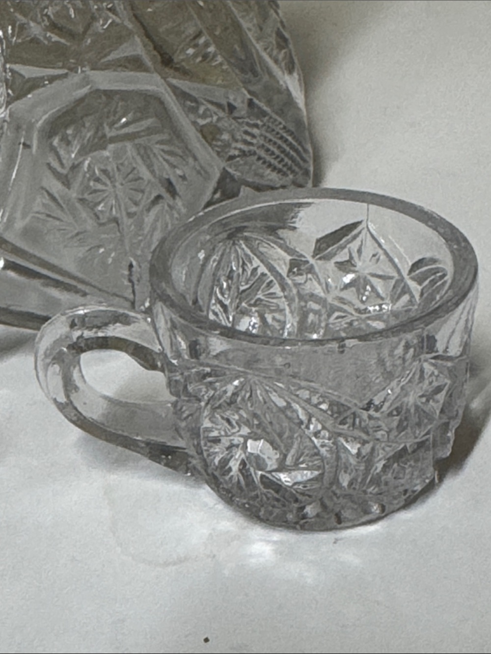Miniature Punch Bowl Set Clear Pressed Glass EAPG Style Glassware - Picture 5 of 8